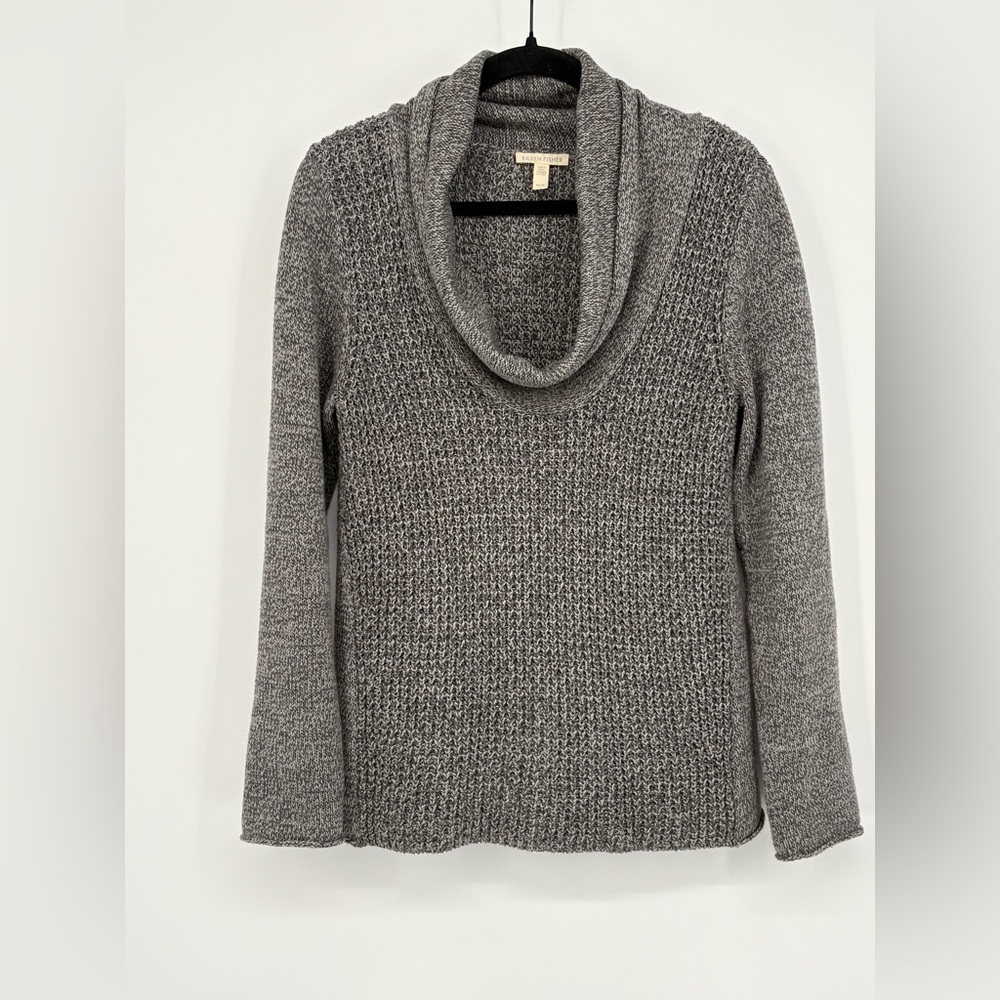 EILEEN FISHER Sweater Marled Gray Cowl Neck Organic Cotton Women's Medium